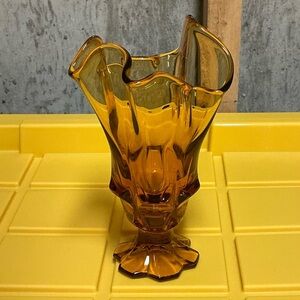 Fenton Valencia amber glass handkerchief vase